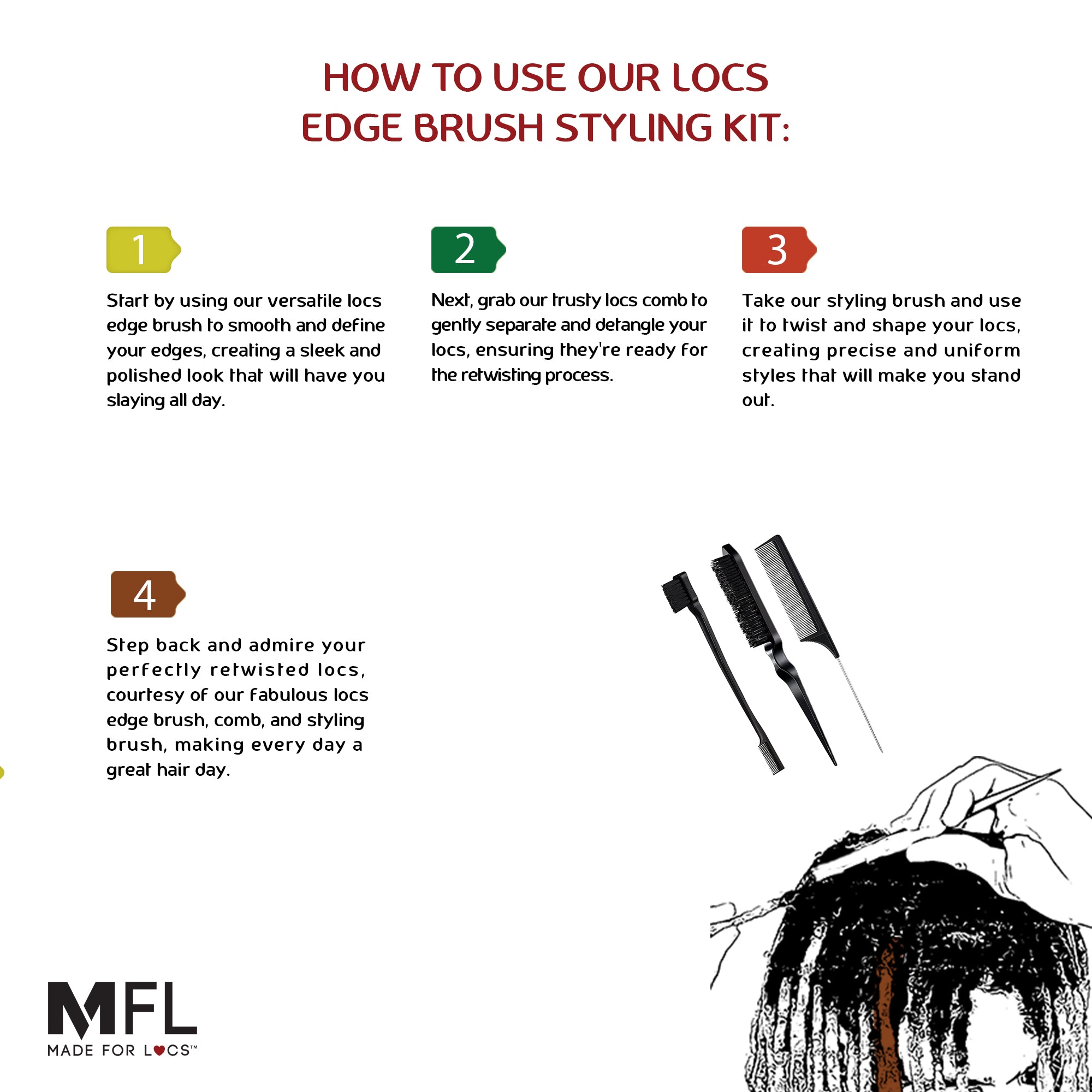 Locs Styling Dual Edge Brush & Comb Set (3 pcs)
